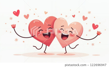 hearts with happy faces as abstract valentine holiday background, hearts couple celebrating saint valentine day and love concept hearts with happy faces as abstract valentine holiday background, hearts couple celebrating saint valentine day and love concept 122696947