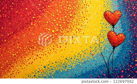 a red hearts on colorful background, abstract illustration for Valentine's Day celebration, bright and cheerful 122697082