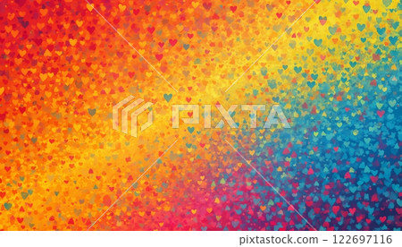abstract illustration for Valentine's Day celebration, red hearts on colorful background, bright and cheerful 122697116