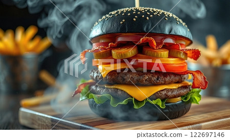 Artisanal Steakhouse Burger with Gourmet Toppings and Hand-Cut Fries A Culinary Masterpiece of Premium Ingredients and Expert Preparation Artisanal Steakhouse Burger with Gourmet Toppings and Hand-Cut Fries A Culinary Masterpiece of Premium Ingredients and Expert Preparation 122697146