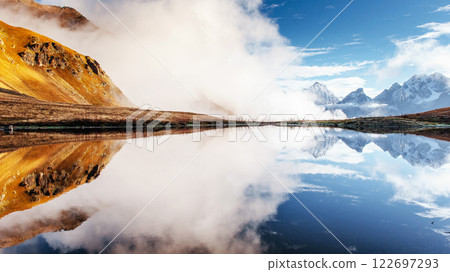 Koruldi mountain lake. Upper Svaneti, Georgia, Europe. Caucasus mountains. 122697293
