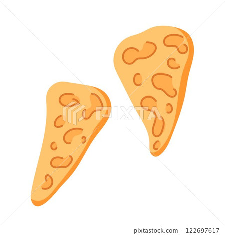 Slice of flatbread with an texture in cartoon style. Pita, tortilla bread for bakery, food packaging, mediterranean cuisine or culinary project. 122697617
