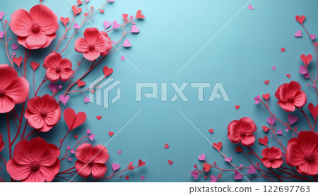 abstract festive background of red flowers on a soft cyan background for Valentine's Day celebrations abstract festive background of red flowers on a soft cyan background for Valentine's Day celebrations 122697763