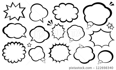 Speech bubble set, white and black lines, comic, manga style, vector 122698340