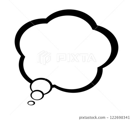Speech bubble, fluffy, white, black border, single 122698341