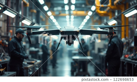 A high-tech modern drone hovers A high-tech modern drone hovers 122698653