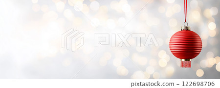 Festive red holiday ornament on sparkling bokeh banner for chinese new year 122698706
