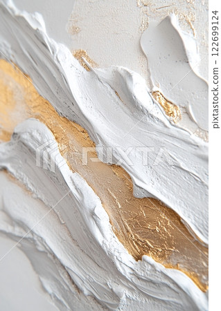 A vibrant display of textured acrylic brushstrokes showcases a blend of metallic gold, silver, and bronze accents. This artwork elevates the aesthetic appeal of high-end products 122699124