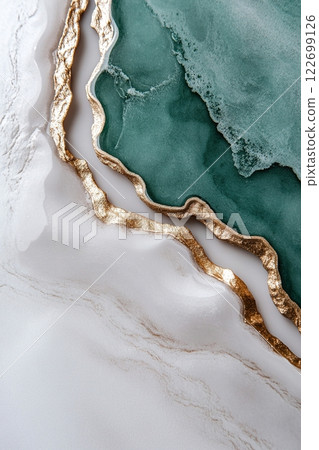 Textured layers of structural acrylic showcase hints of metallic gold on a rich backdrop of navy, emerald, or burgundy, bringing elegance to contemporary interior design 122699126