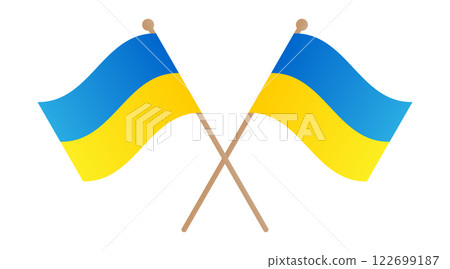 Two crossed Ukrainian flags isolated on a transparent background. Concept of national pride and patriotism. Independence day of Ukraine. Day of Peace in Ukraine. Vector illustration 122699187