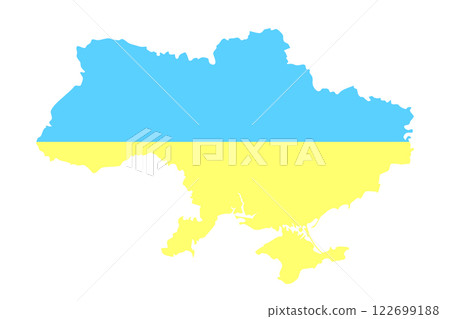 Silhouette map of Ukraine in blue and yellow colors isolated on a transparent background. Vector illustration 122699188