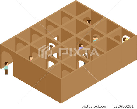 孩子在等距紙板迷宮玩耍的圖片 122699291