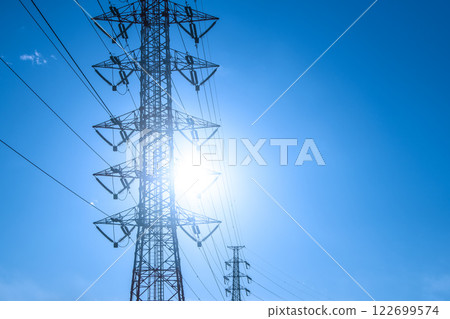 Tokyo cityscape in Japan: View of pylons and power lines bathed in sunlight... What is the future of energy...? = February 7, 2025 Tokyo cityscape in Japan: View of pylons and power lines bathed in sunlight... What is the future of energy...? = February 7, 2025 122699574