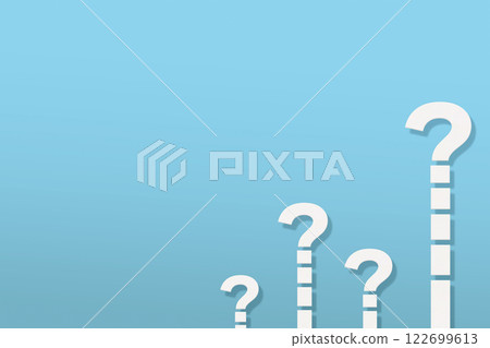 A light blue background with white lines stretching upwards in the shape of question marks 122699613