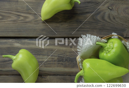 fresh green sweet (capsicum) pepper. Homemade green pepper with green leaves .bell pepper, Freshly harvested peppers fresh green sweet (capsicum) pepper. Homemade green pepper with green leaves .bell pepper, Freshly harvested peppers 122699630