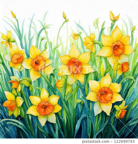 watercolor painting of leaf and flowers, seamless 122699783