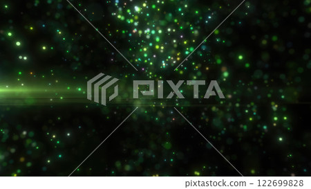Green bokeh lights on a dark background, emitting a mysterious and atmospheric glow, ideal for a futuristic theme 122699828