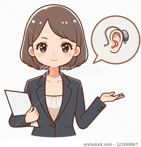 A female sales assistant explaining and guiding customers about hearing aids 122699867