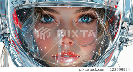 Blue-eyed cyber girl in a metallic helmet Blue-eyed cyber girl in a metallic helmet 122699954