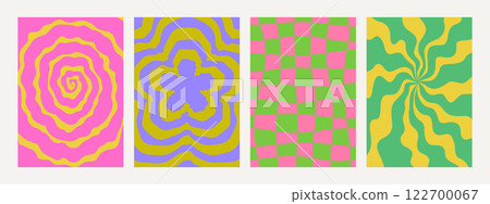 Groovy psychedelic backgrounds in vivid colors. Abstract retro pattern set. Trendy funky vector textures in abstract y2k style. Vector graphic for posters and art prints Groovy psychedelic backgrounds in vivid colors. Abstract retro pattern set. Trendy funky vector textures in abstract y2k style. Vector graphic for posters and art prints 122700067