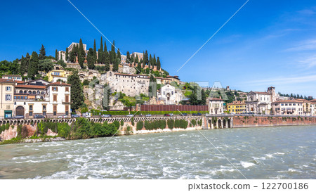 Verona town with flowing The Adige river, Italy, Europe. 122700186