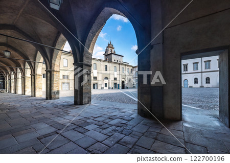 Archway at Piazza Cittadella square in Bergamo Upper City, Italy, Europe. 122700196