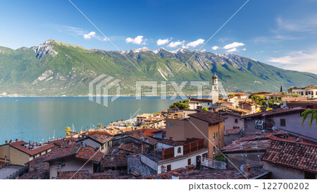Limone Sul Garda town on shore of Lake Garda with mountains in background, Italy, Europe. Limone Sul Garda town on shore of Lake Garda with mountains in background, Italy, Europe. 122700202