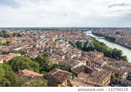 Panoramic view of the Verona city from Castel San Pietro castle, Italy, Europe. 122700219
