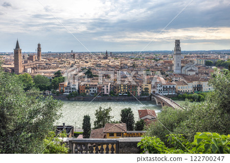 Panoramic view of the Verona city from Castel San Pietro castle, Italy, Europe. 122700247