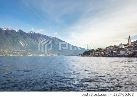 Lake Garda with Limone Sul Garda town and mountains in background, Italy, Europe. Lake Garda with Limone Sul Garda town and mountains in background, Italy, Europe. 122700308