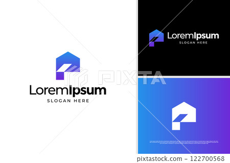 Modern letter P building house home logo vector illustration. Minimalist construction concept logo template 122700568