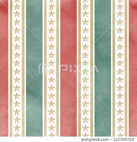 Striped watercolor background in red and green colors accented by golden stars. Illustration of seamless Pattern for festive projects or wrapping paper in vintage Circus style. Retro Carnival Backdrop Striped watercolor background in red and green colors accented by golden stars. Illustration of seamless Pattern for festive projects or wrapping paper in vintage Circus style. Retro Carnival Backdrop 122700720