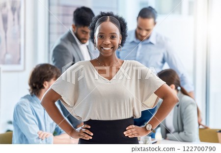 Smile portrait, happy and business woman with a new job in creative office with global collaboration and teamwork diversity. Marketing worker in startup company with motivation, innovation and vision Smile portrait, happy and business woman with a new job in creative office with global collaboration and teamwork diversity. Marketing worker in startup company with motivation, innovation and vision 122700790