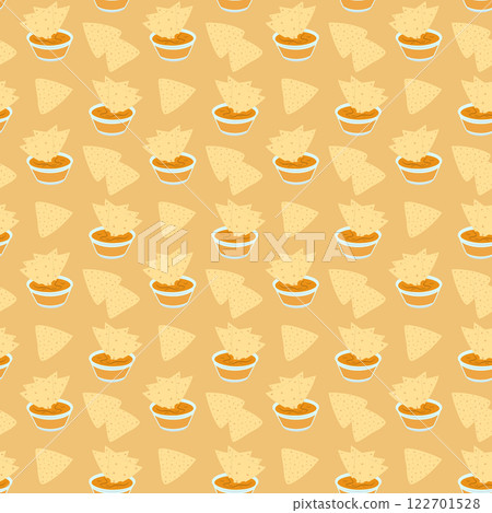 Nacho dipping cheese sauce in glass gravy boat Monochrome Seamless pattern Nacho Day Background idea 122701528