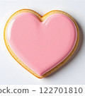 Simple icing cookies in a rounded heart shape, close-up, white background. AI generated image. 122701810