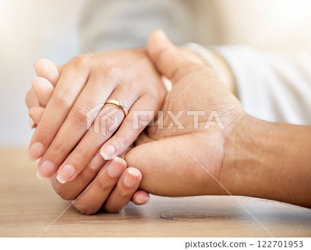 Couple engagement with hands holding and presenting a diamond ring for a save the date announcement. Love, hope and trust between a man and woman with jewelry ready for a future wedding celebration Couple engagement with hands holding and presenting a diamond ring for a save the date announcement. Love, hope and trust between a man and woman with jewelry ready for a future wedding celebration 122701953