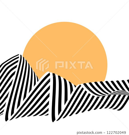 Abstract background of black and white wavy stripes with orange circle on a white background. Illusion. Eps 10 Abstract background of black and white wavy stripes with orange circle on a white background. Illusion. Eps 10 122702049
