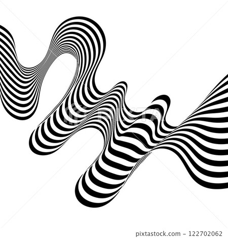 Black on white abstract perspective line wave stripes with 3d dimensional effect isolated on white. Eps 10 122702062