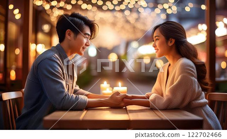 4K UHD,一對情侶在咖啡桌旁手牽手,自然光和燭光 4K UHD,一對情侶在咖啡桌旁手牽手,自然光和燭光 122702466