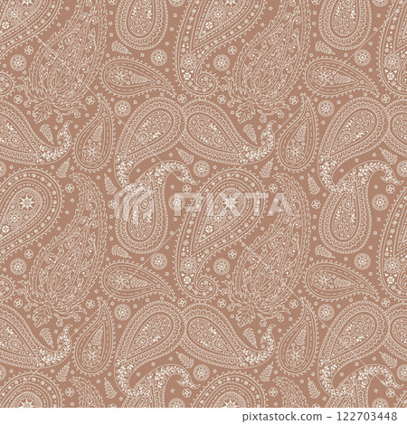 Monohcrome brown and white seamless pattern with Paisley motifs Monohcrome brown and white seamless pattern with Paisley motifs 122703448