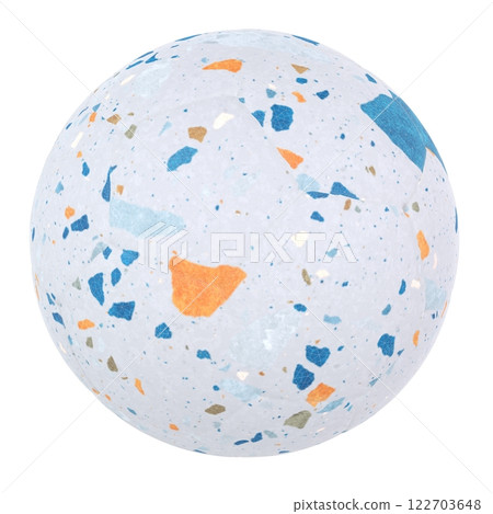 Colorful speckled ball resting on a smooth surface Colorful speckled ball resting on a smooth surface 122703648