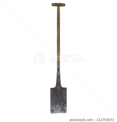Shovel resting on ground at construction site during daylight 122703672