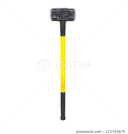 Black hammer with yellow handle for workshop construction 122703674