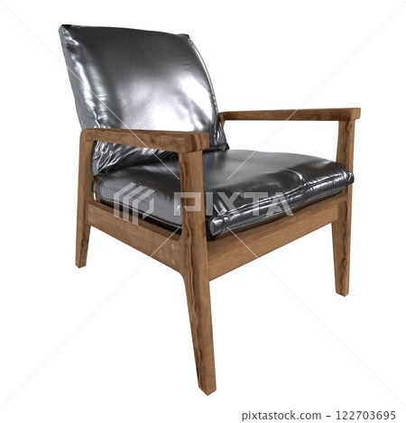 Modern wooden chair with shiny silver upholstery in minimalist design 122703695