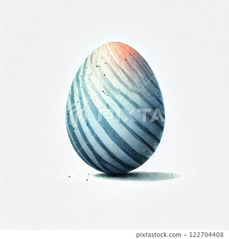 Watercolor striped Easter egg in blue and white tones on a clean white background. Easter holiday and spring decoration concept 122704408