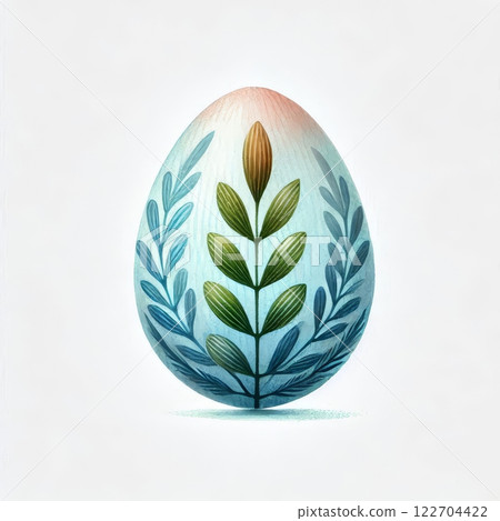 Decorative Easter egg with botanical design of green and blue leaves isolated on white background 122704422