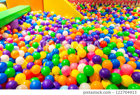 A joyful scene of multicolored balls in a fun and dynamic ball pit. A joyful scene of multicolored balls in a fun and dynamic ball pit. 122704913