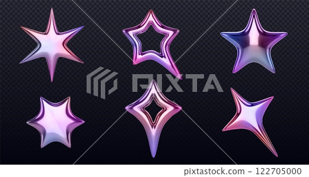3d y2k style stars set with holographic effect. 122705000