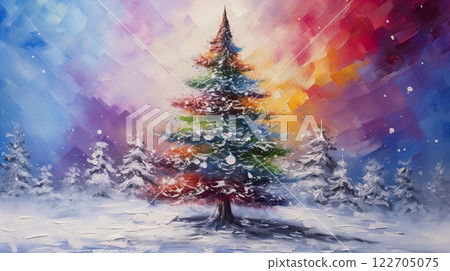 Christmas tree in the snowy forest. Vector illustration for your design. Generate AI Christmas tree in the snowy forest. Vector illustration for your design. Generate AI 122705075