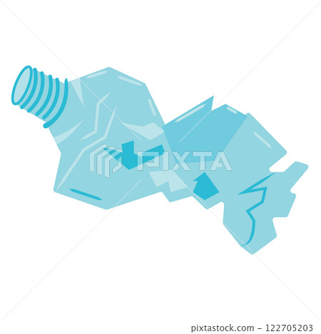 Crumpled plastic bottle. Nature pollution. Recycling. Vector illustration isolated on a white background. Crumpled plastic bottle. Nature pollution. Recycling. Vector illustration isolated on a white background. 122705203